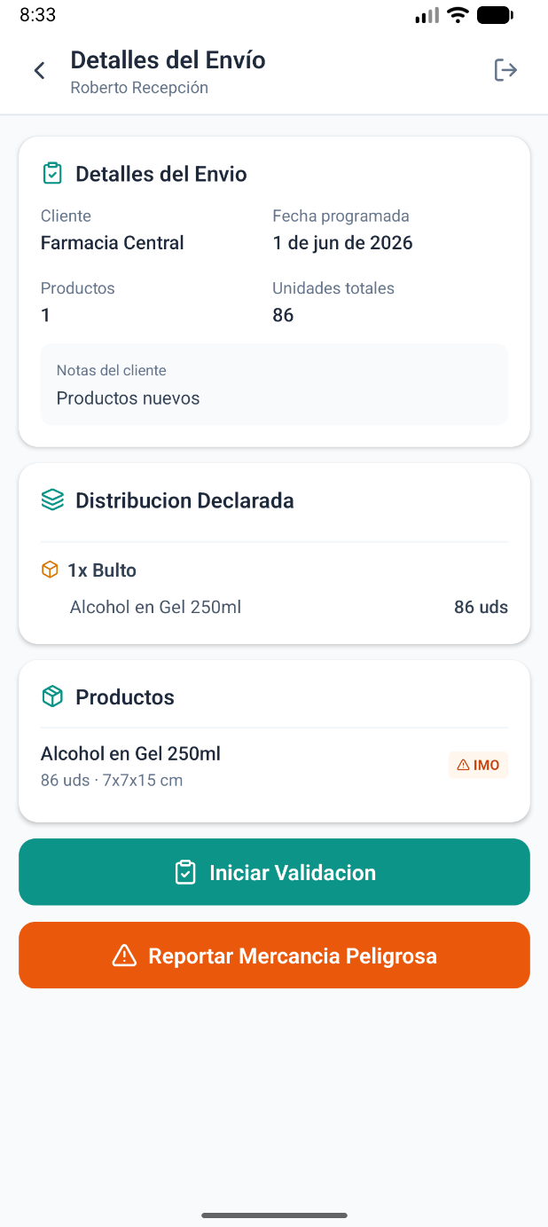 Recepción · Control de calidad